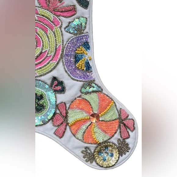 NWT Kim Seybert Csndy Cand Multi Beaded Holiday Stocking Christmas $240 - Picture 2 of 3